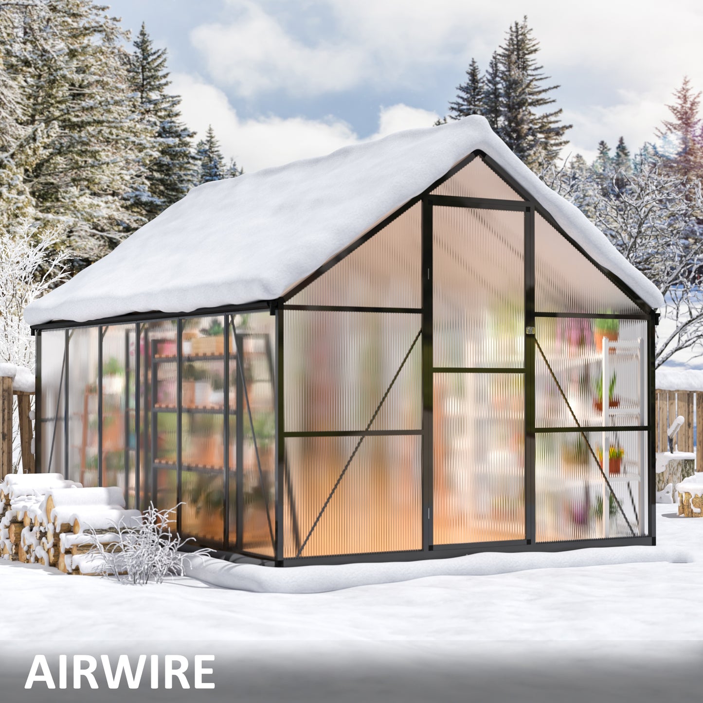 12' x 8' Polycarbonate Greenhouse, Large Aluminum Walk-in Green House with Window for Backyard