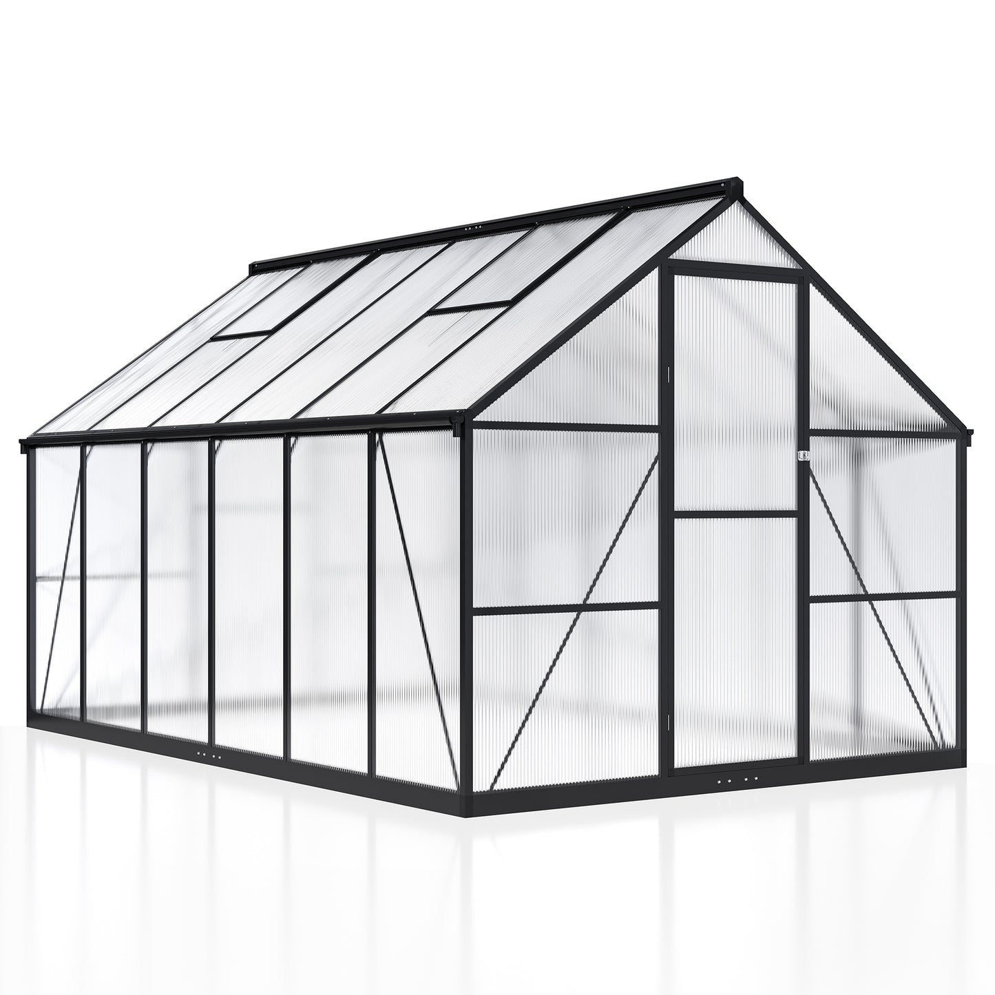 12' x 8' Polycarbonate Greenhouse, Large Aluminum Walk-in Green House with Window for Backyard