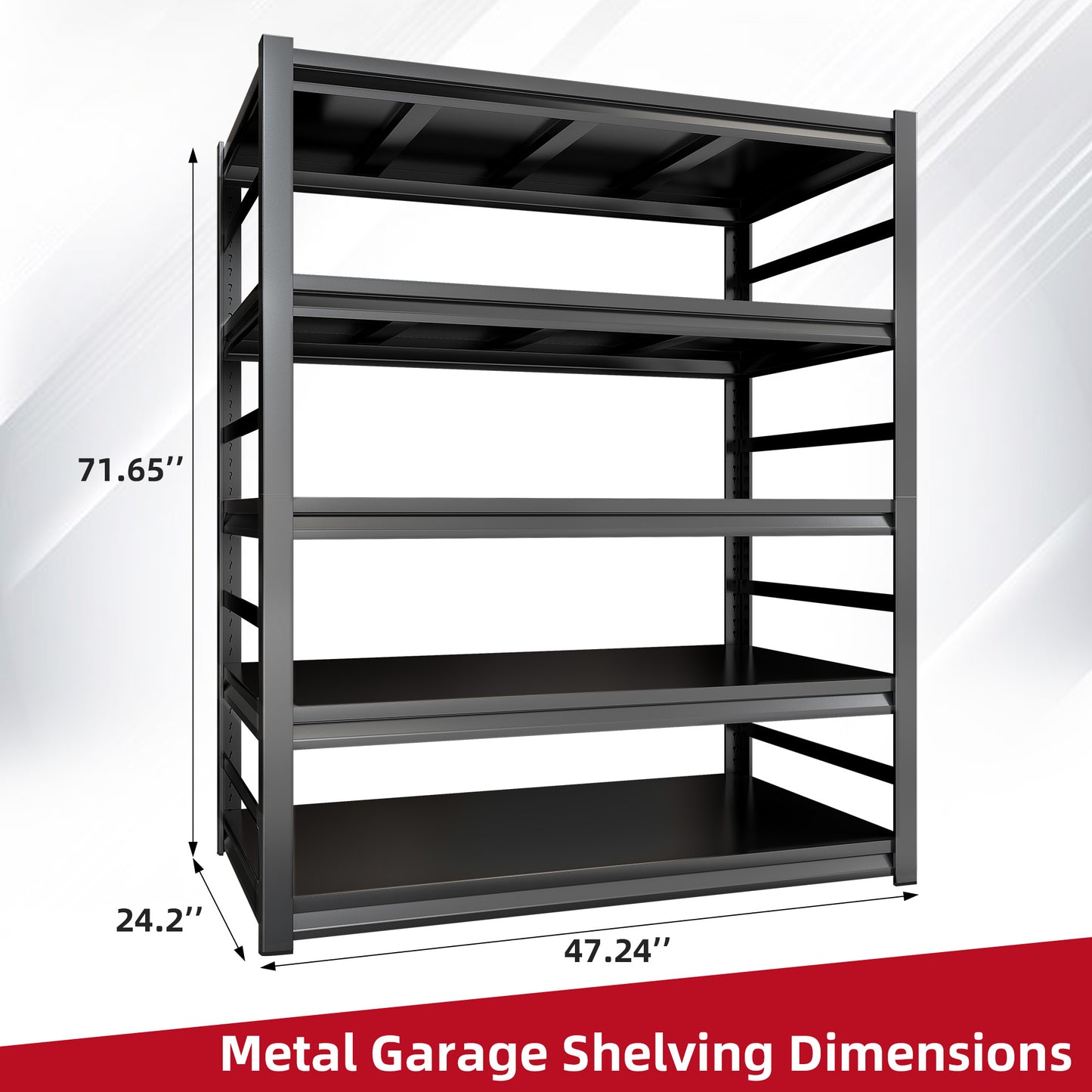 NETAJE 5-Tier 71.65“ H x 24.2” D x 47.24” W Adjustable Heavy Duty Metal Storage Racks and Shelving Unit, 2500LBS Capacity, for Garages, Storage Rooms, Kitchen